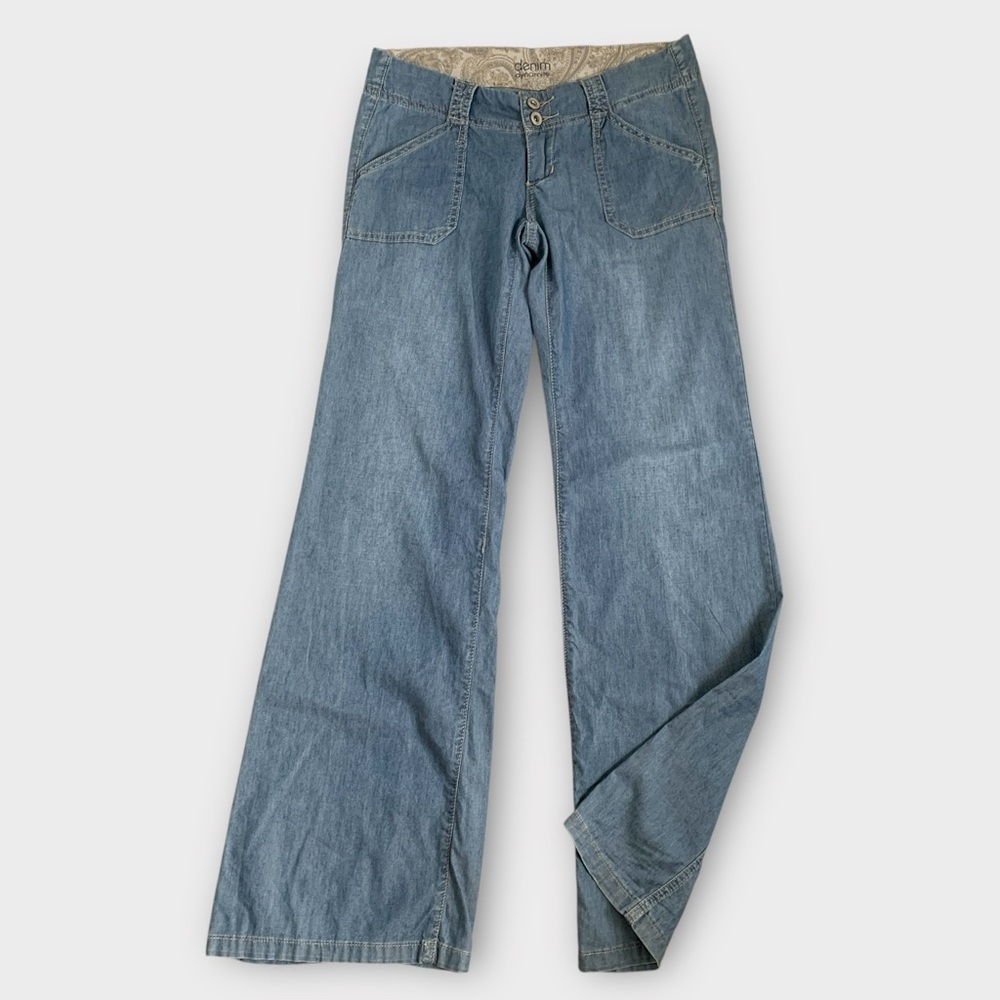 Dynamite Blue Flare Wide Leg Jeans with Subtle Fading